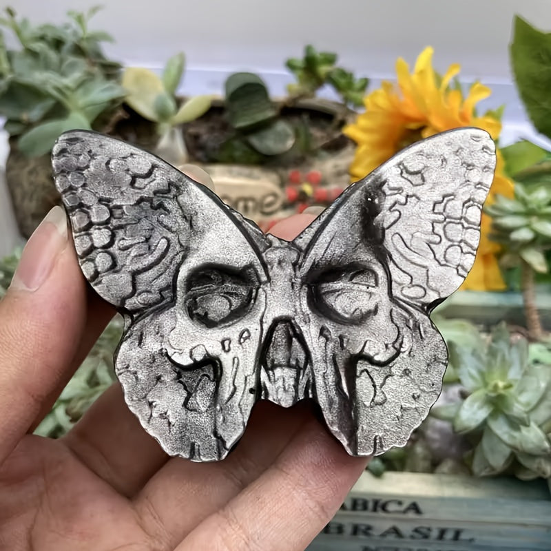 Obsidian-Schmetterlings- und Dämonenkopfschnitzerei, flach – Silber- und Goldoptionen