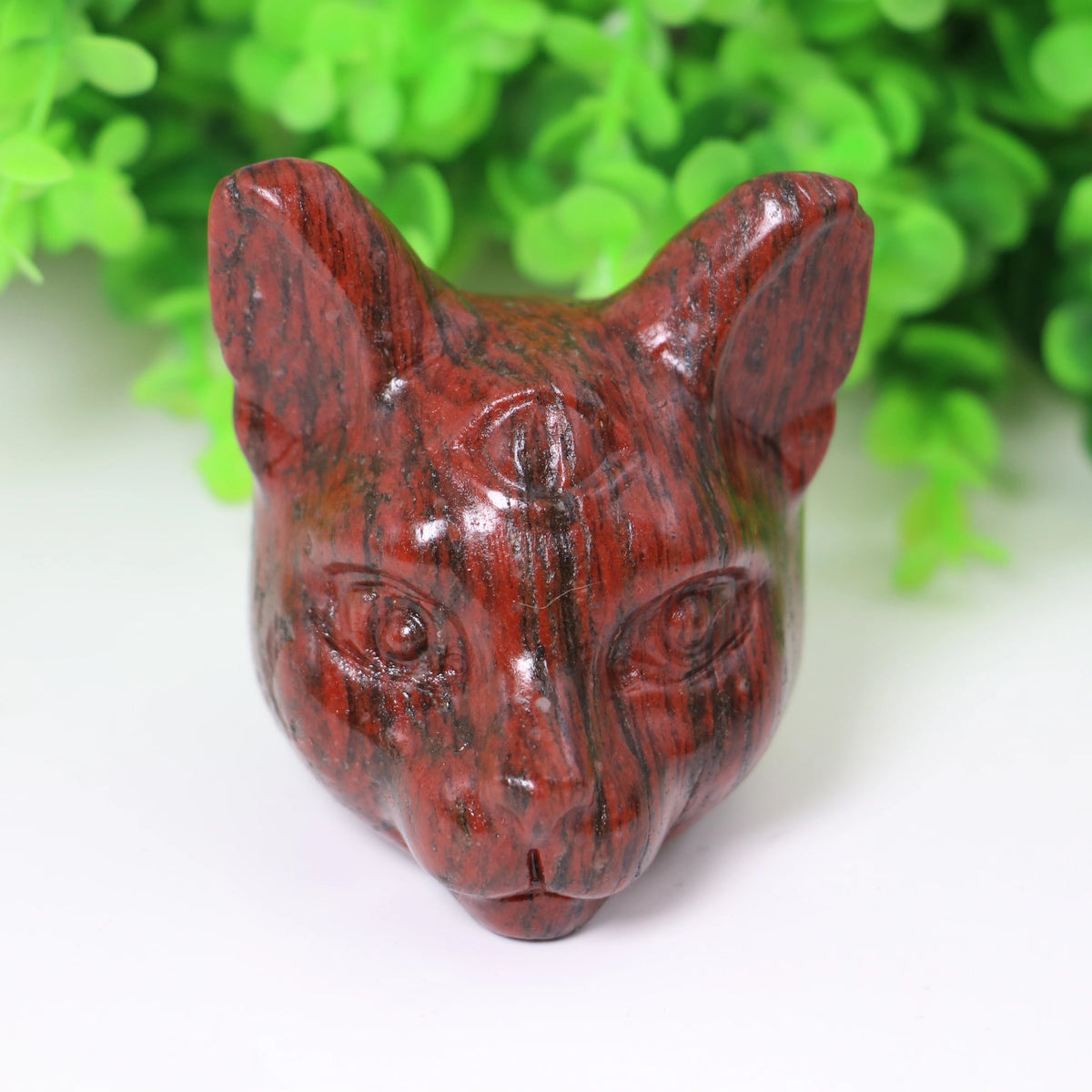Crystal Cat Head Carving, 6-8 cm - Material Options