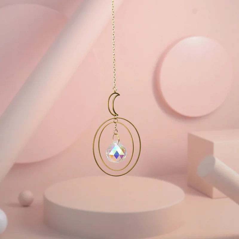 Crystal prism sun catcher hanging ornament with ring and prism ball