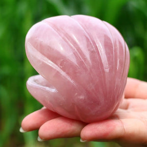 Natural Rose Quartz Shell Figurine Carving Piece Is Used for Furniture Decoration and Purposes