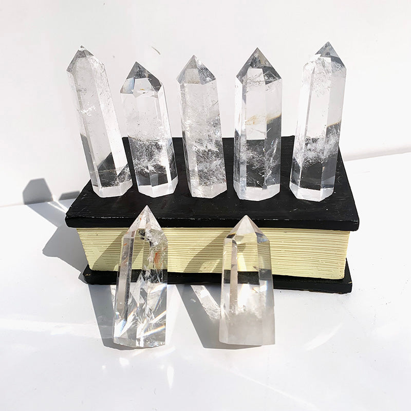 Natural clear quartz tower close-up