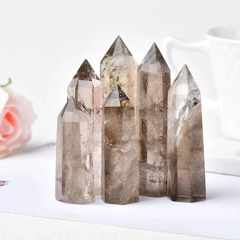 1 Pc Natural Crystal Smoky Quart Point Healings Stone Polished Tower for Decoration Business Gift