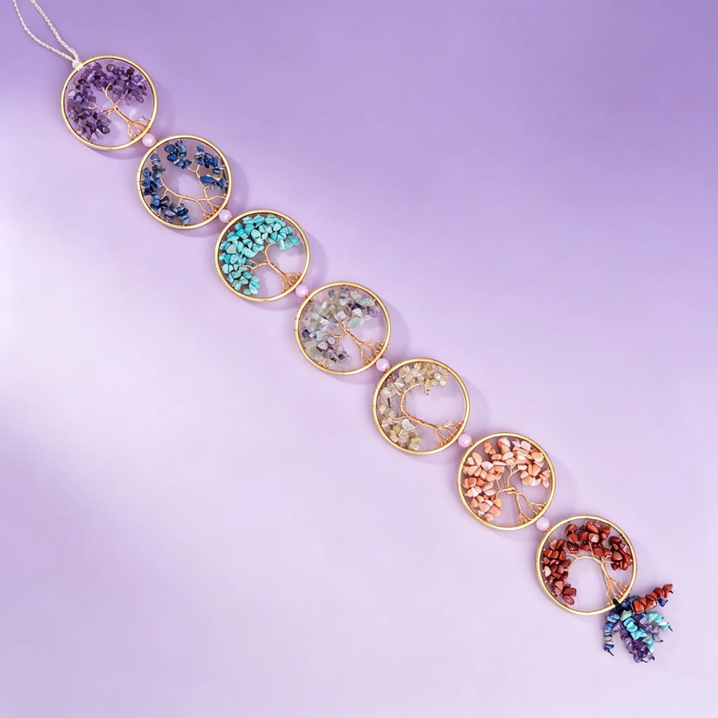 7 Tree of Life Crystal Suncatcher Handmade Natural Gemstone Hanging Garland Wall Decor Decor