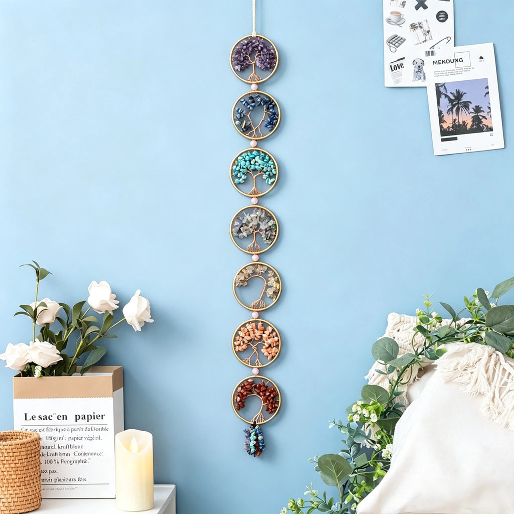 7 Tree of Life Crystal Suncatcher Handmade Natural Gemstone Hanging Garland Wall Decor Decor