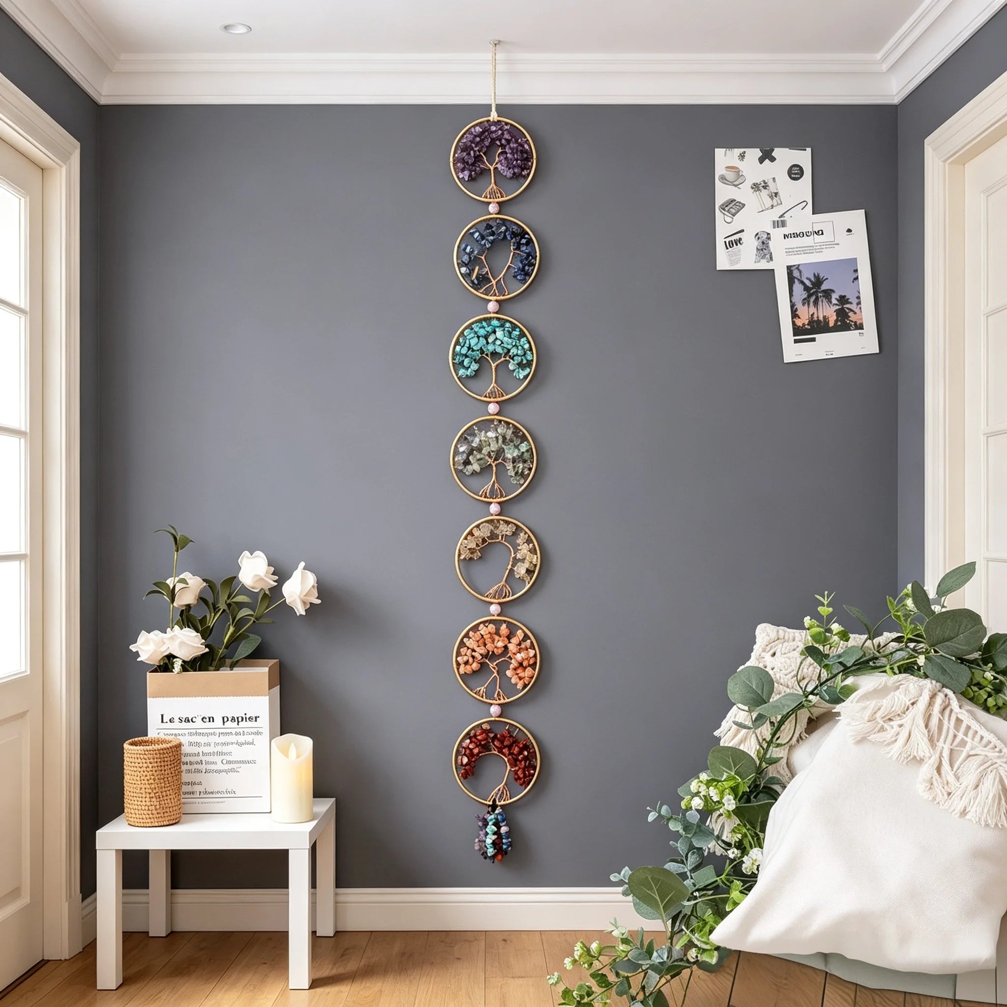 7 Tree of Life Crystal Suncatcher Handmade Natural Gemstone Hanging Garland Wall Decor Decor