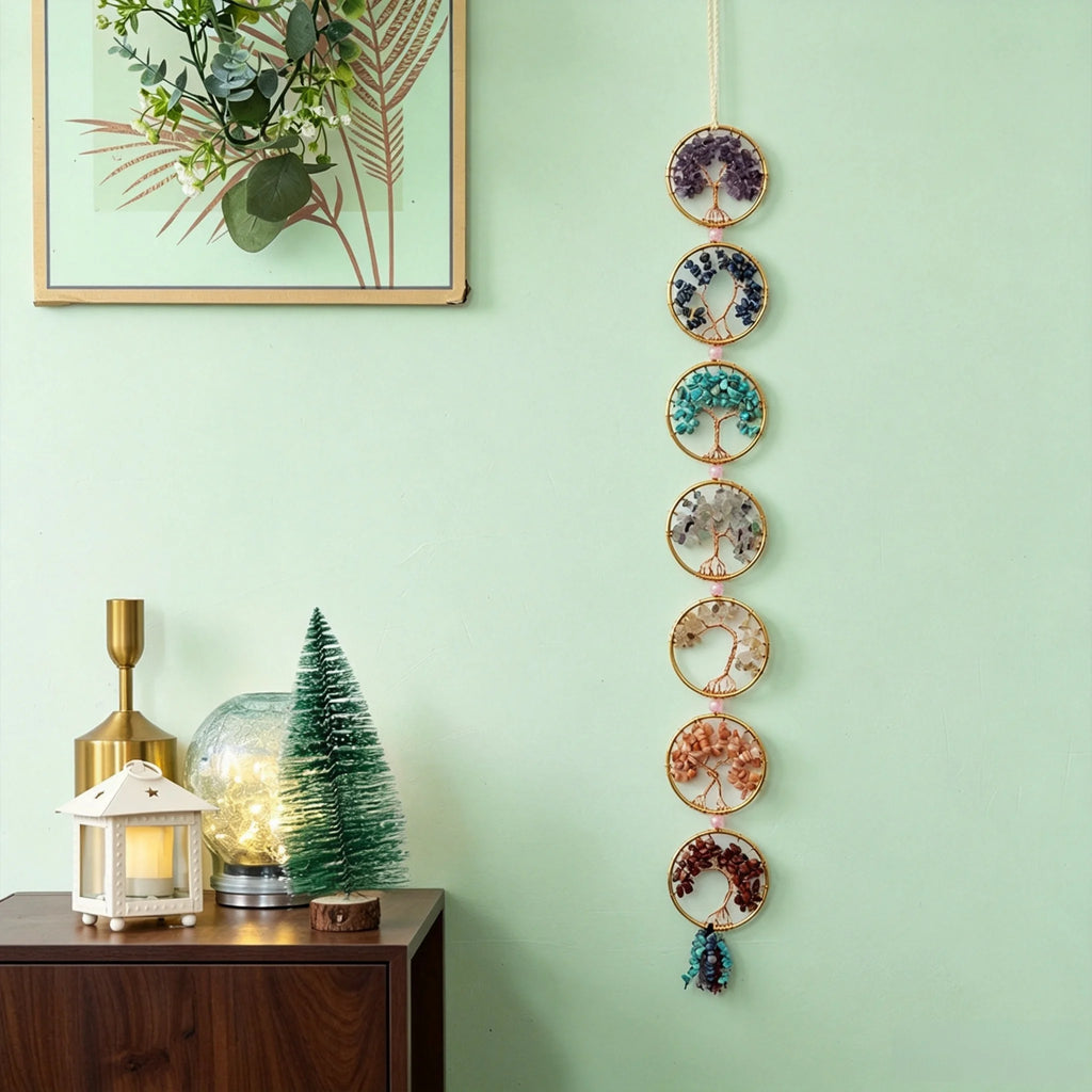 7 Tree of Life Crystal Suncatcher Handmade Natural Gemstone Hanging Garland Wall Decor Decor
