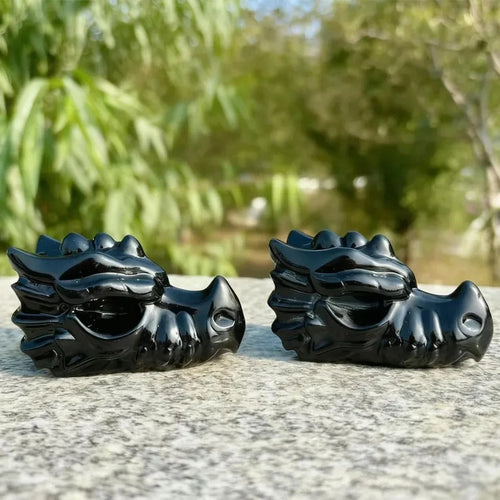 Black Obsidian Crystal Dragon Heads Natural Black Obsidian Stone Crystal Carving Dragon Head for Cheap Price - Standard