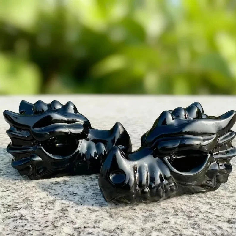 Black Obsidian Crystal Dragon Heads Natural Black Obsidian Stone Crystal Carving Dragon Head for Cheap Price
