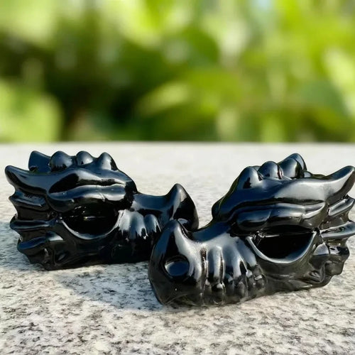 Black Obsidian Crystal Dragon Heads Natural Black Obsidian Stone Crystal Carving Dragon Head for Cheap Price
