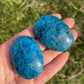 Blue Apatite Palm Stone With Gentle Light Blue Translucent Texture Fully Polished Smooth Rounded Handheld Shape