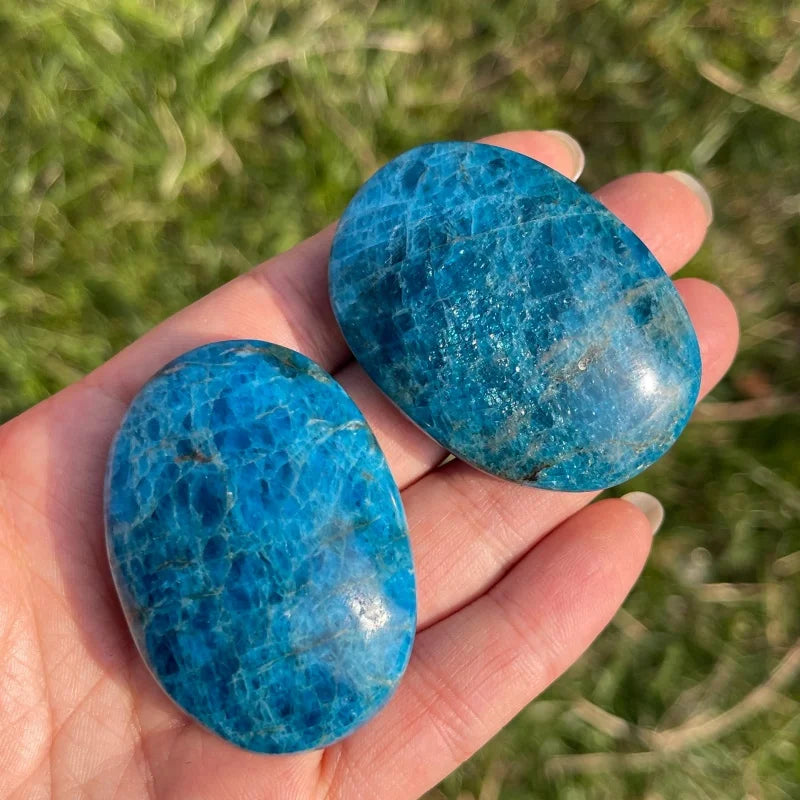 Blue Apatite Palm Stone With Gentle Light Blue Translucent Texture Fully Polished Smooth Rounded Handheld Shape