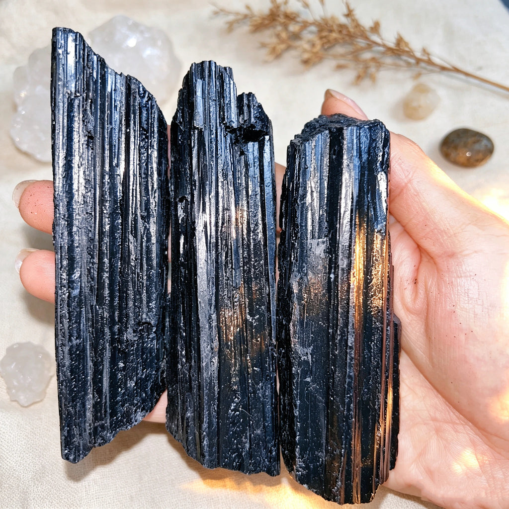 Natural Rough Slender Raw Black Tourmaline Crystal Stone for Collection Decor Gift