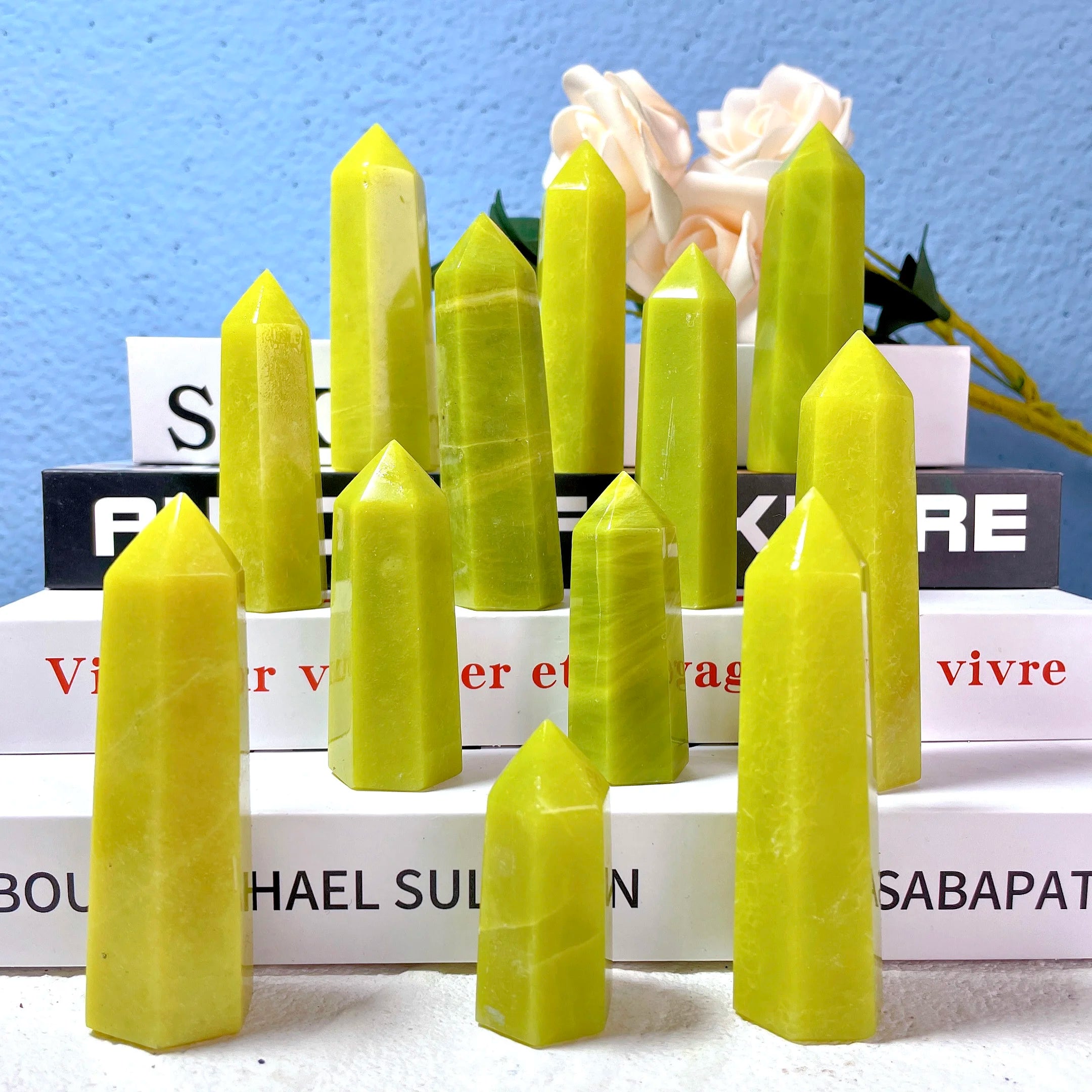Light Green Lemon Jade Point Smooth Polished Crystal Towers for Home Decor Gift