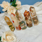 Red Moss Agate Obelisk Unique Floral Vein Crystal Tower for Decor Gift