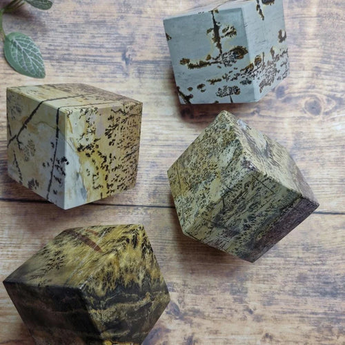 Chinese Painting Stone Black Obsidian Cube With Unique Natural Ink Landscape Veins Smooth Fully Polished Square Shape