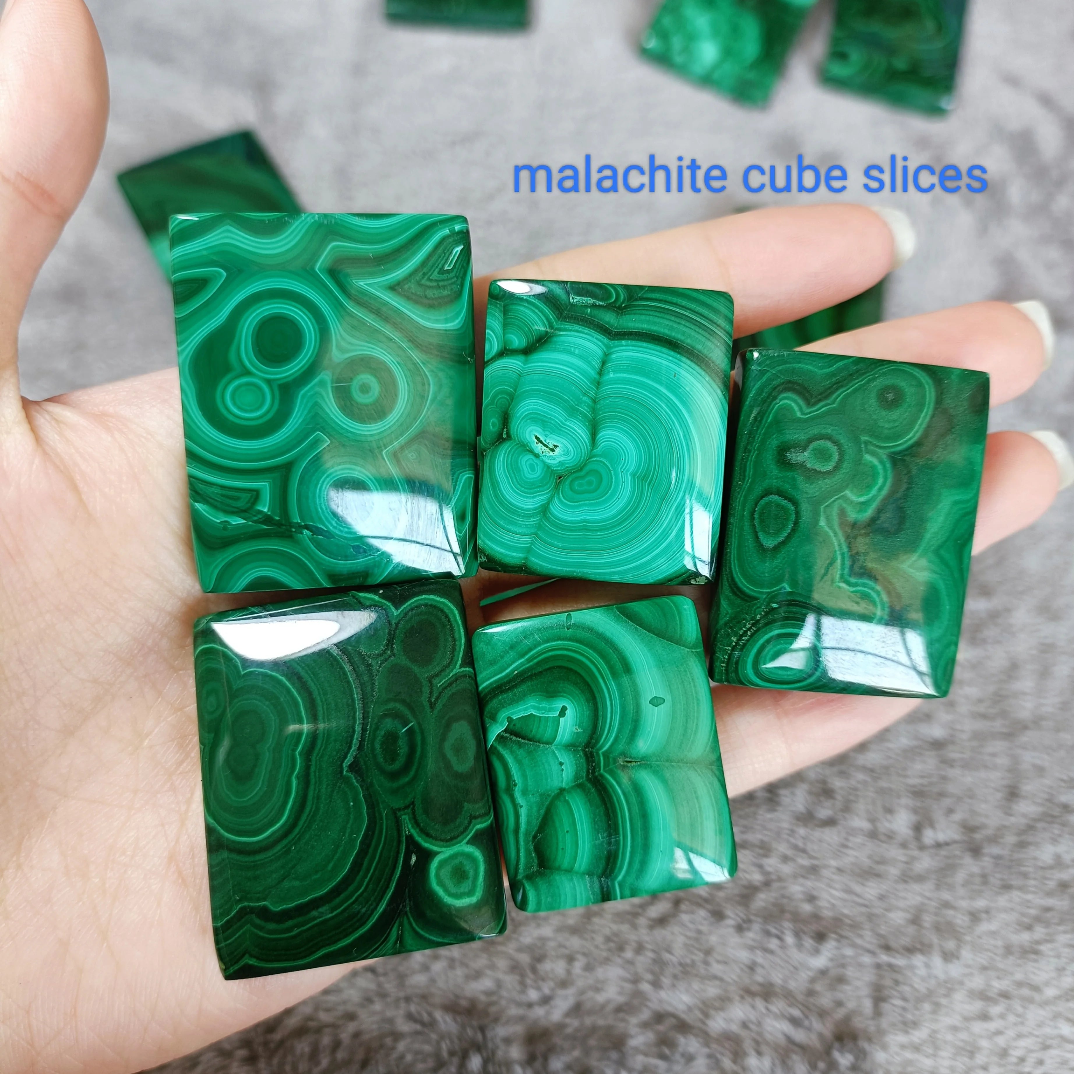 Selling Natural Polished Malachite Cube Slices square Stone