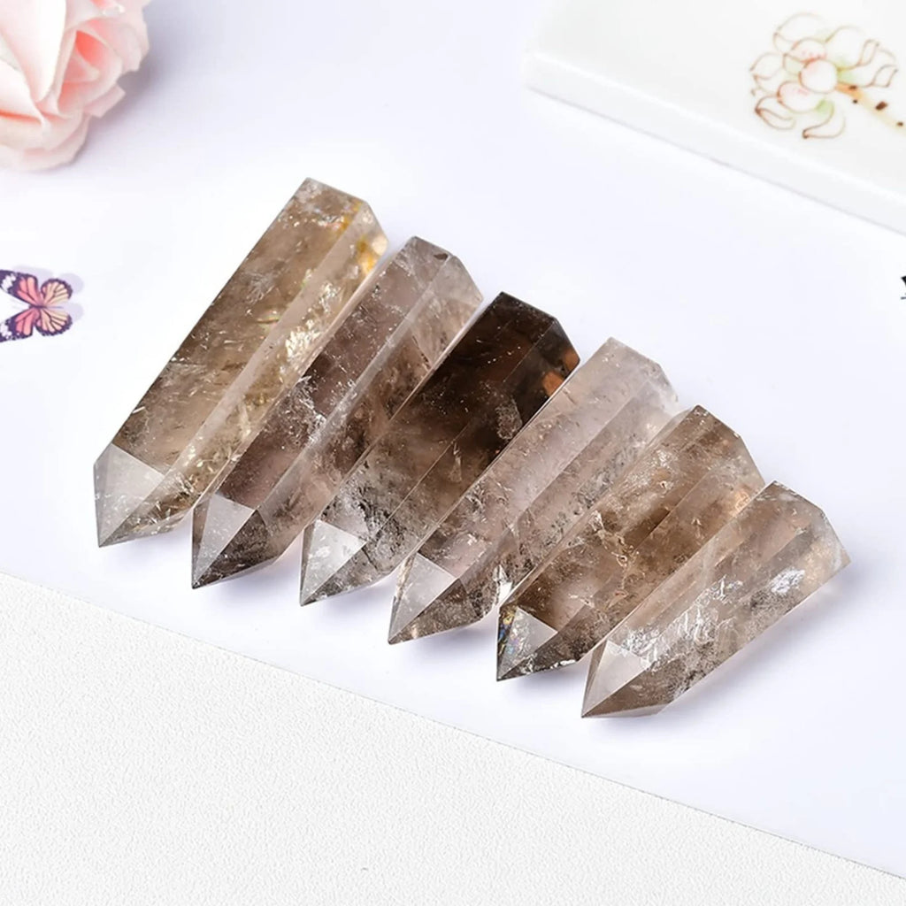Natural smoky quartz tower reference view