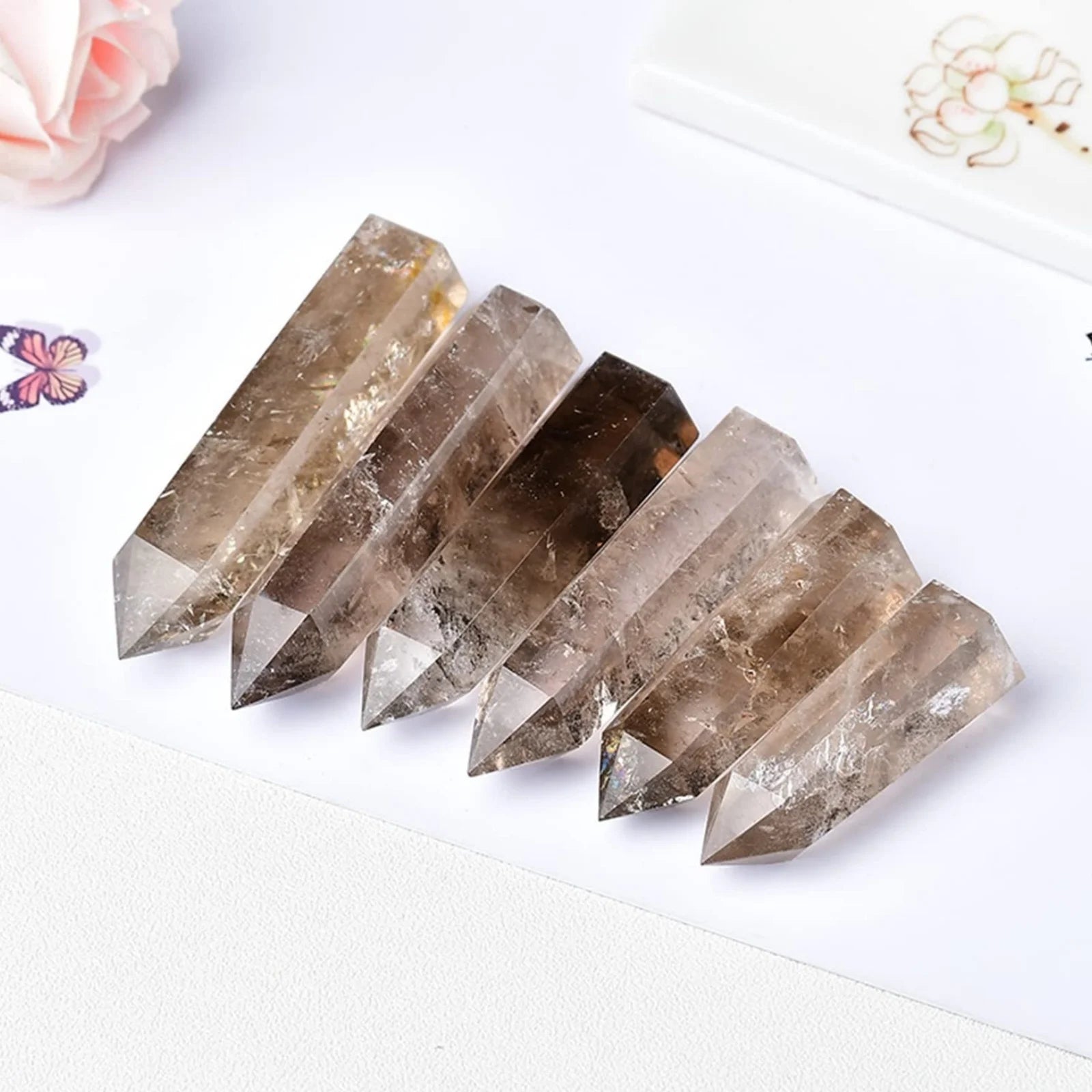 Natural smoky quartz tower reference view