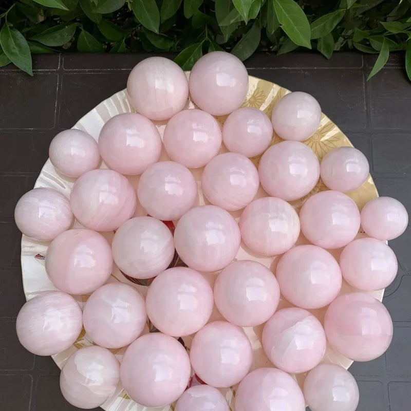 Pink Calcite Aggregate Set Including Spherical Balls Loose Beads Rough Raw Stones Palm Stones and Heart Ornaments
