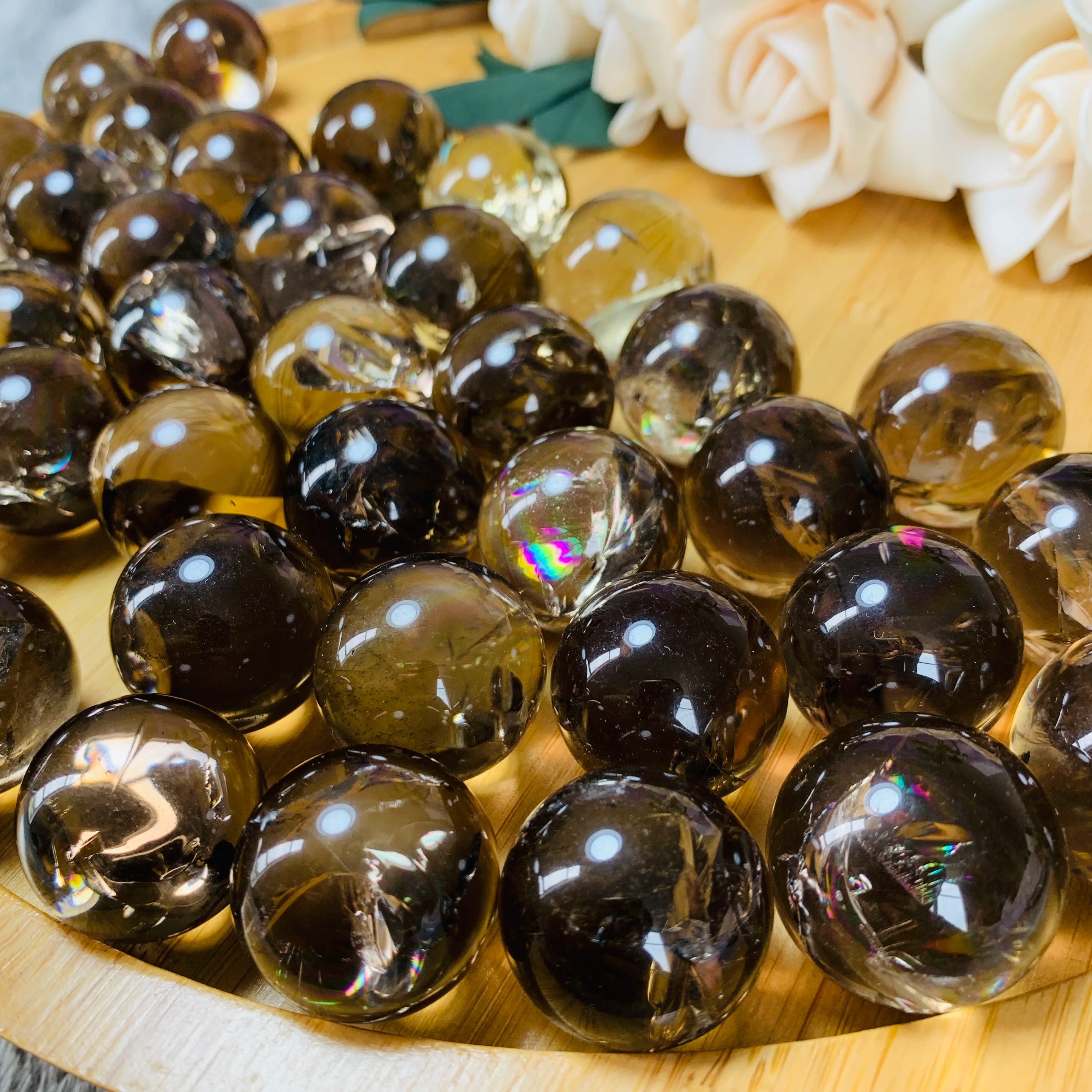 Natural Crystal Polished Small Size Rainbow Smokey Quartz Sphere