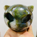 Natural Moss Agate Cat Carving, 70-80 mm