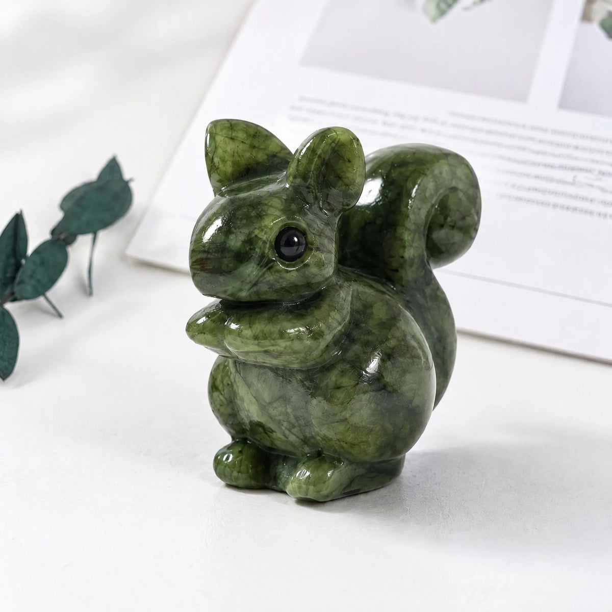 Strawberry quartz crystal squirrel carving