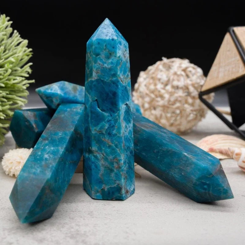 Blue apatite crystal points