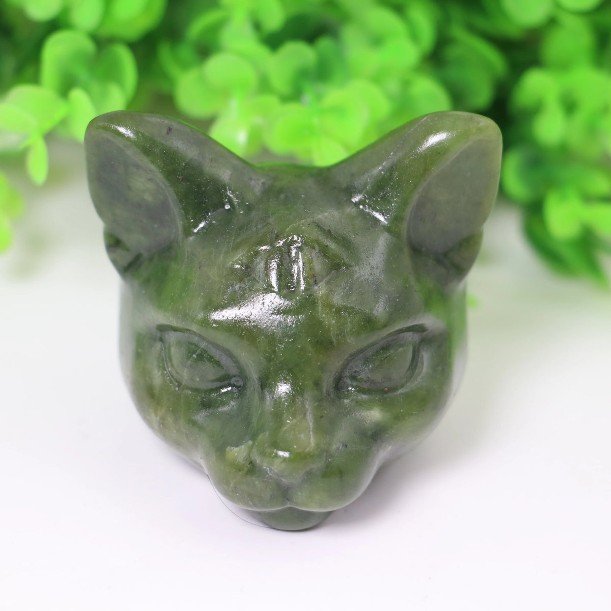 Crystal Cat Head Carving, 6-8 cm - Material Options