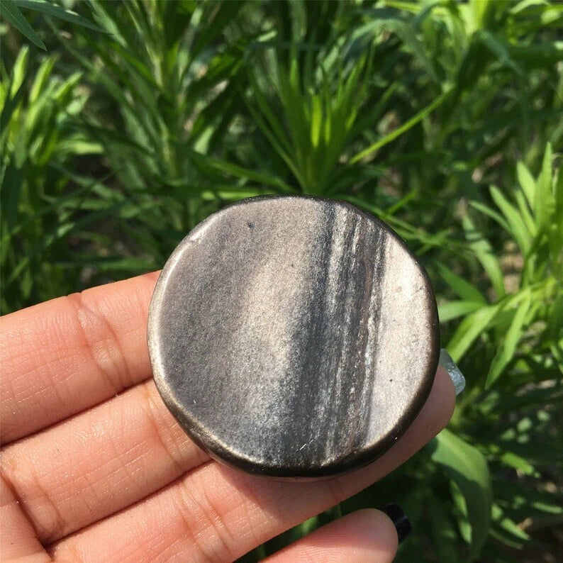 Natürlicher silberner Obsidian, Sonne, Mond, Kristall, geschnitztes Mineral zur Dekoration