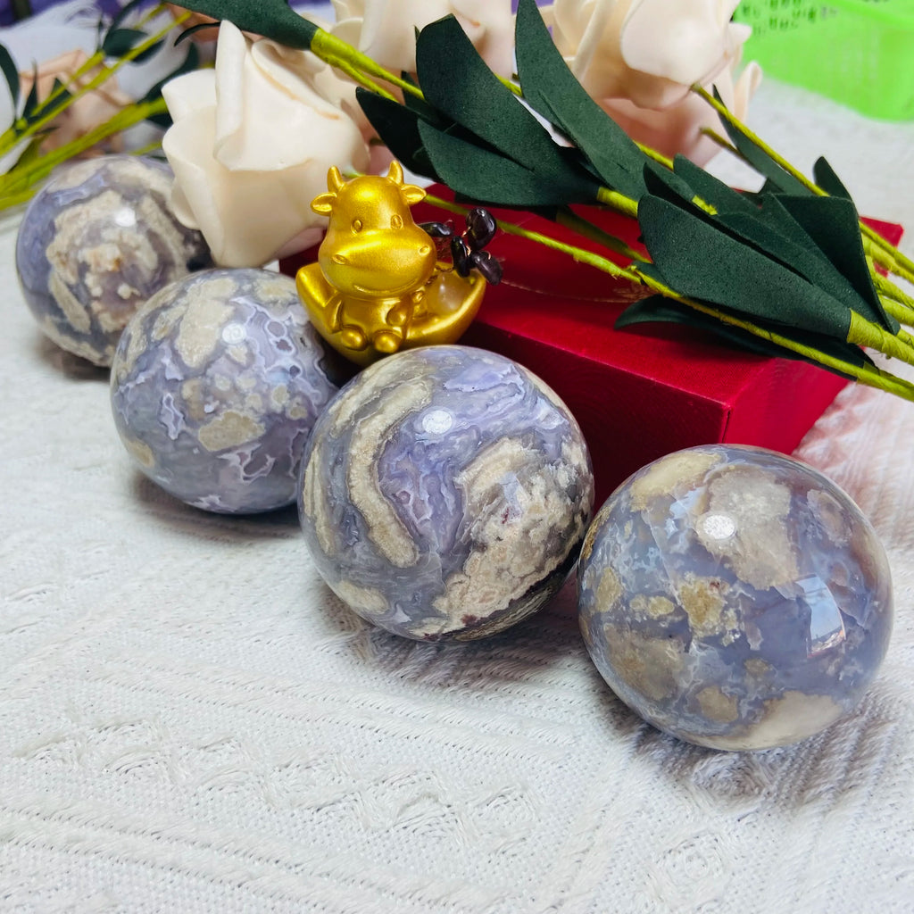 Crystal Ball Crystals Stone Blue Flower Agate Sphere for Home Decor