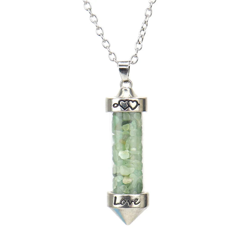 Crystal chips wishing bottle pendant necklace, green chips
