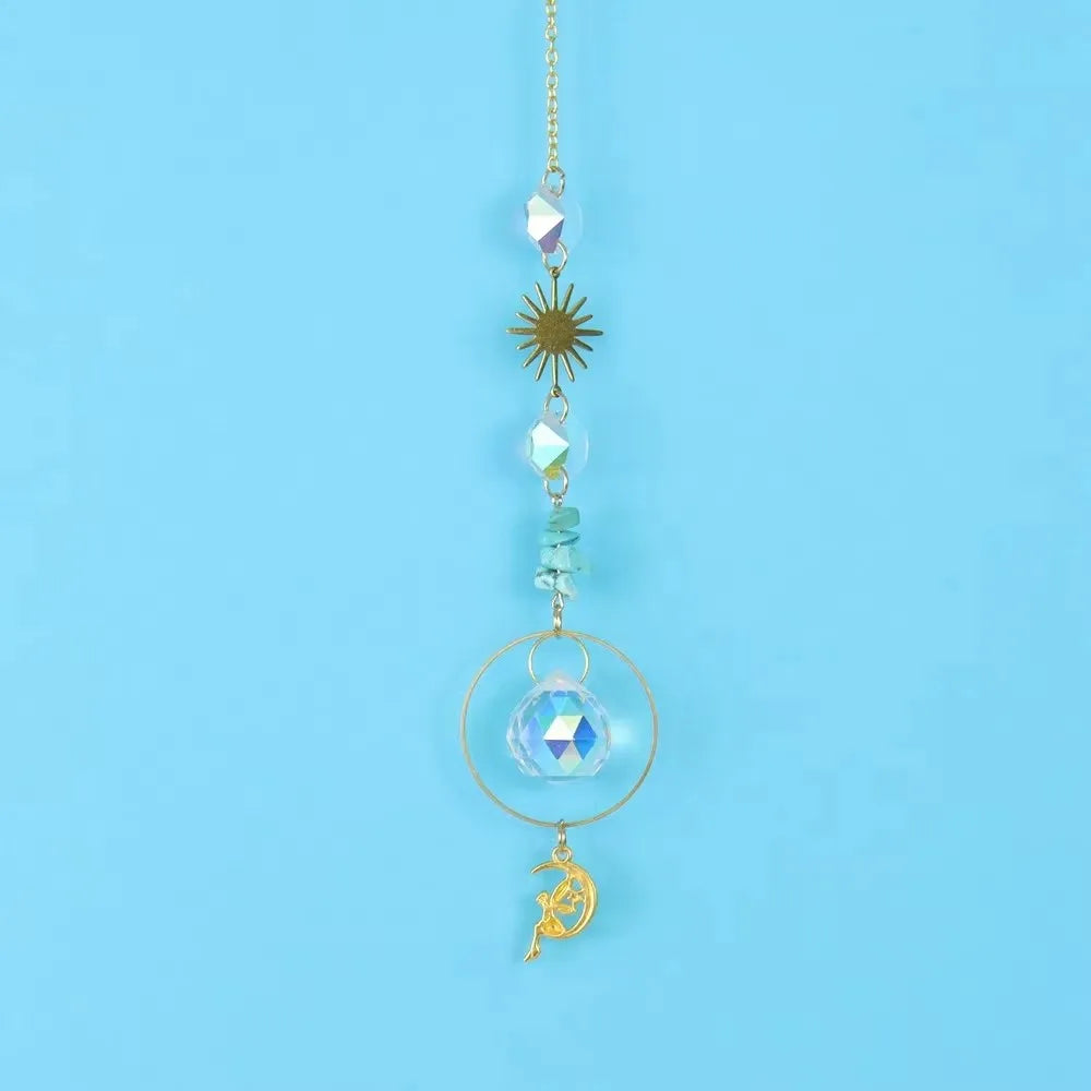 Crystal chip sun catcher hanging ornament, Rose Quartz