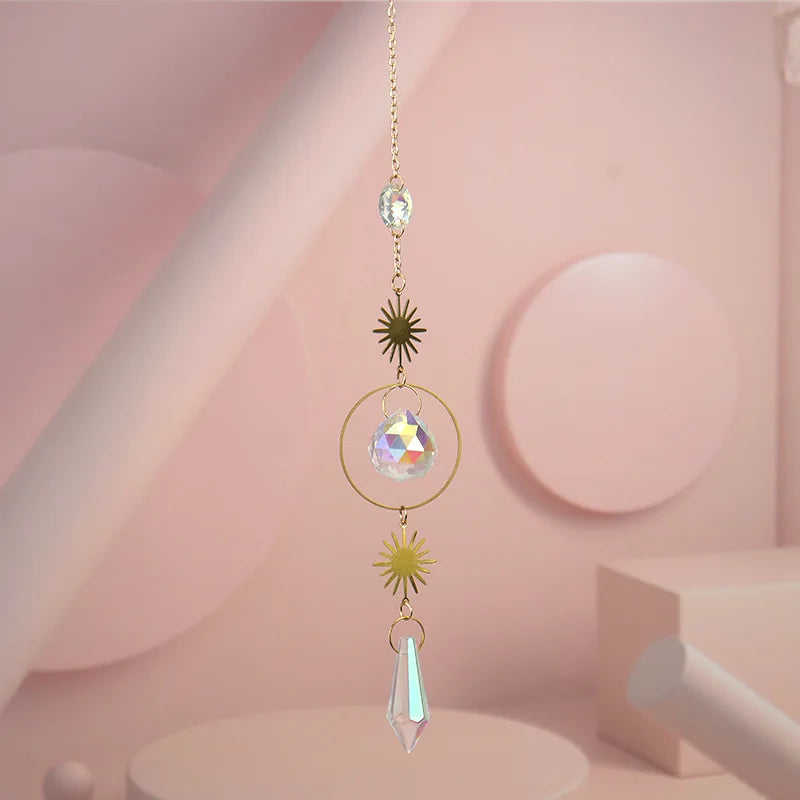 Crystal prism sun catcher hanging ornament with prism ball and drop