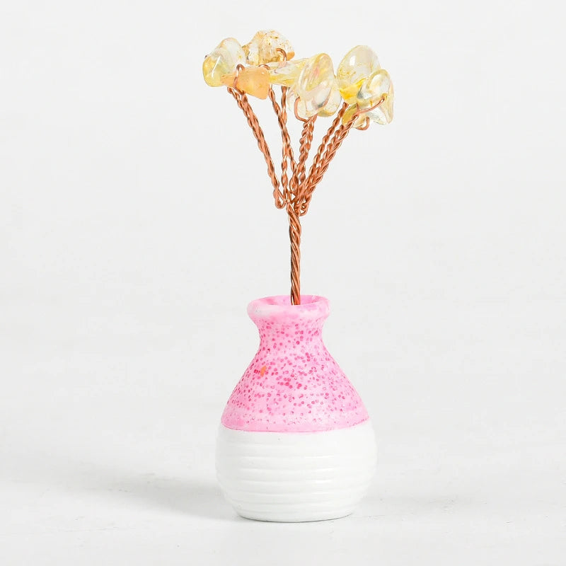 Mini crystal tree in pink ceramic vase, Citrine