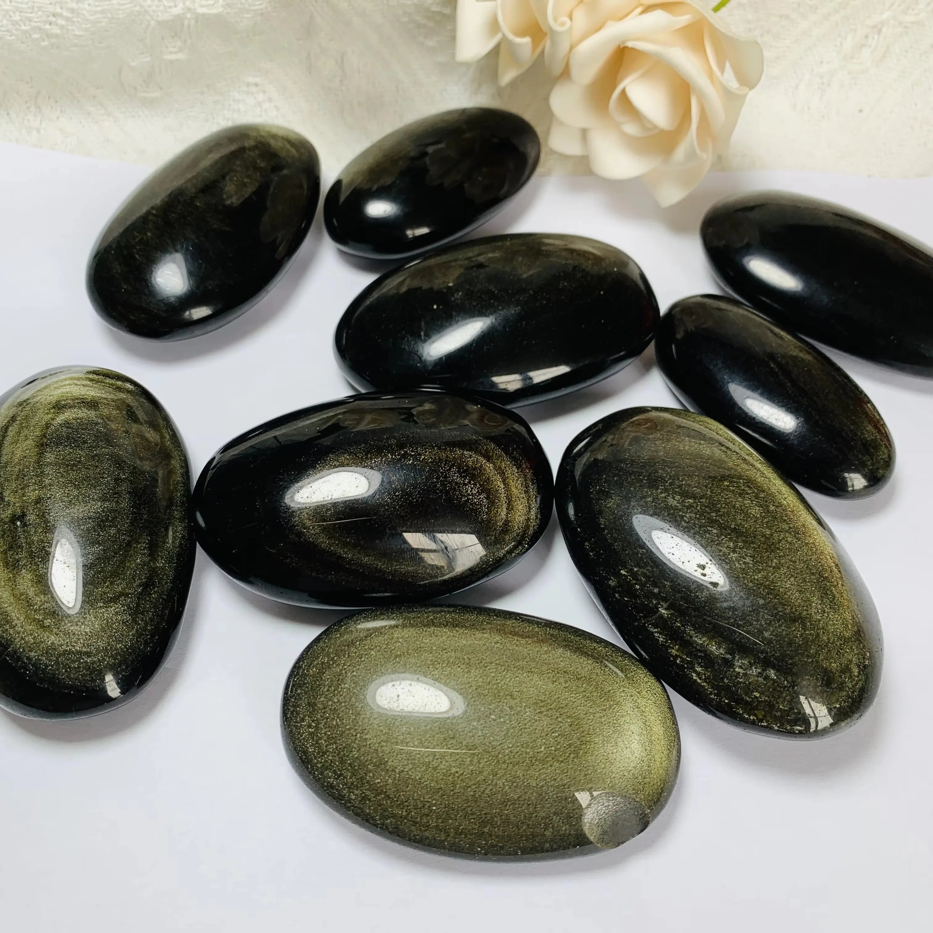 Natural Golden Obsidian Crystals Stone Palms Craft Gift