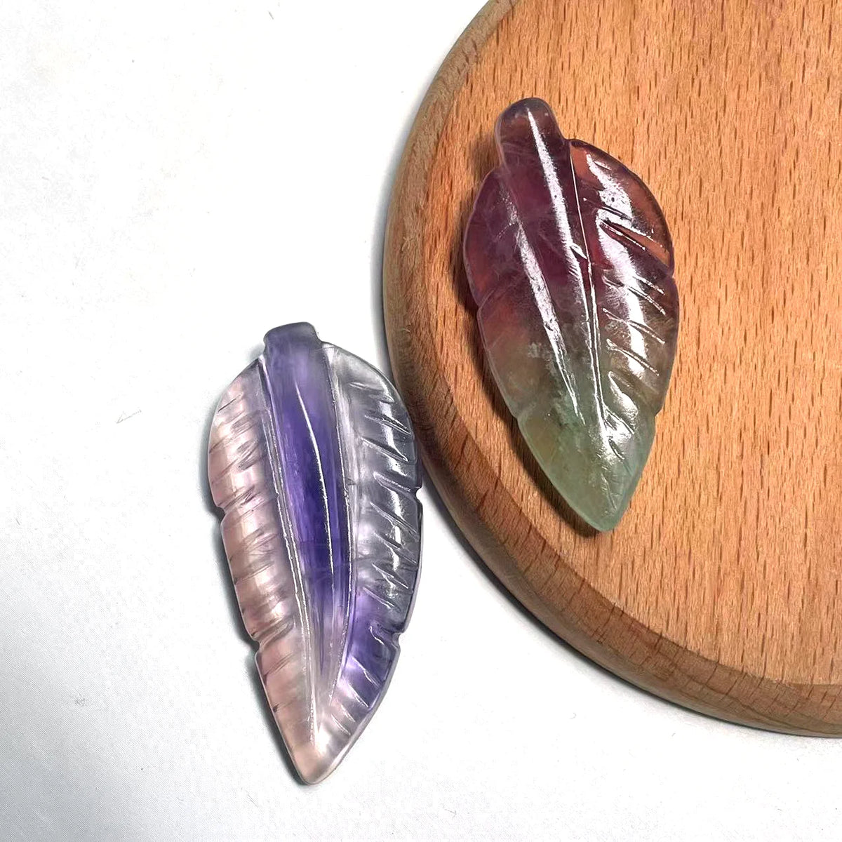 Crystal leaf carving in Ocean Jasper