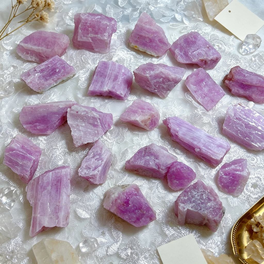 UV Reactive Purple Kunzite Raw Mineral Chunk Color Changing Crystal Specimen