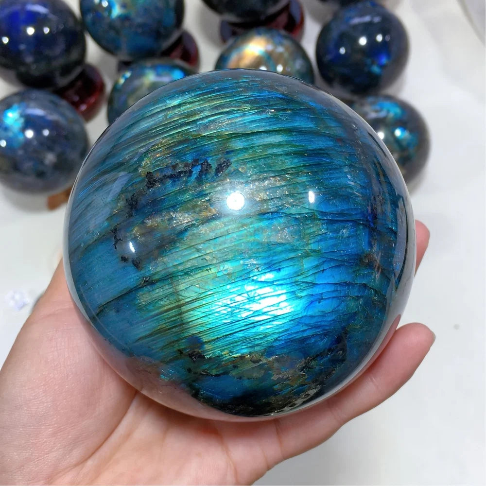 Natural Blue Labradorite Sphere, 9-10 cm