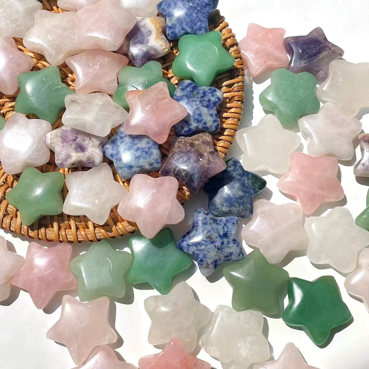 Mixed crystal star pocket stones, closer view