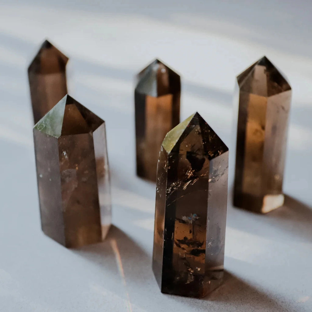 Natural smoky quartz tower reference view