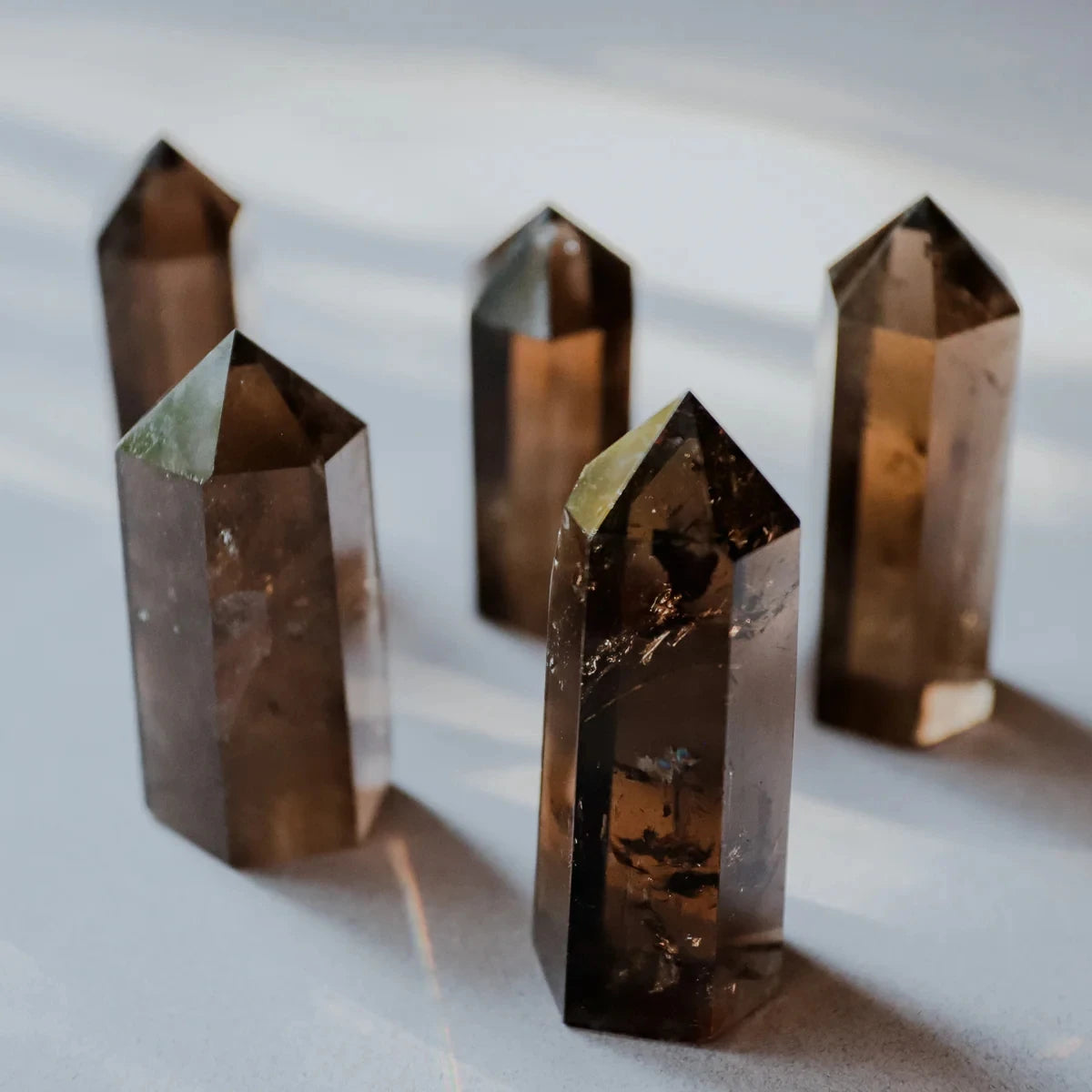 Natural smoky quartz tower reference view