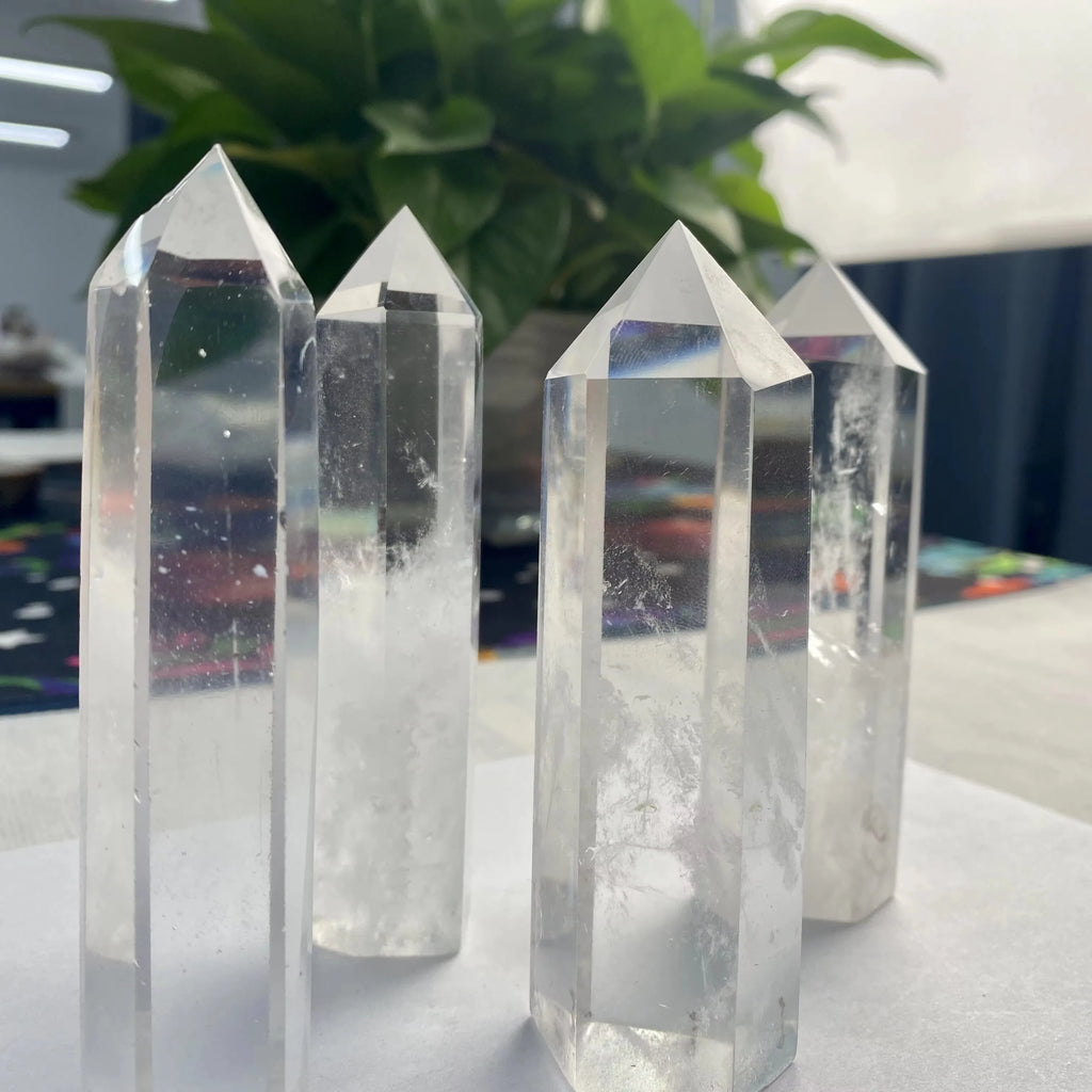 Natural Stone Point Transparent Clear Quartz Crystal Tower for Home Decoration