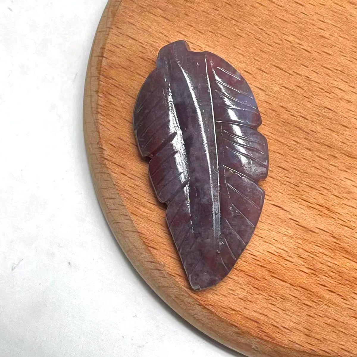 Crystal leaf carving in Fluorite