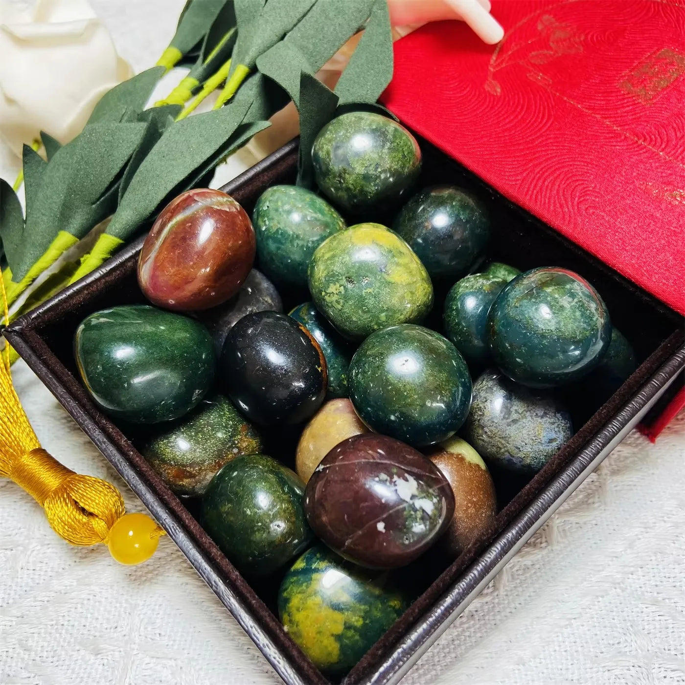 Natural Colorful Ocean Jasper Tumbled Stones Crystal Palm Stone for Decor & Crafts