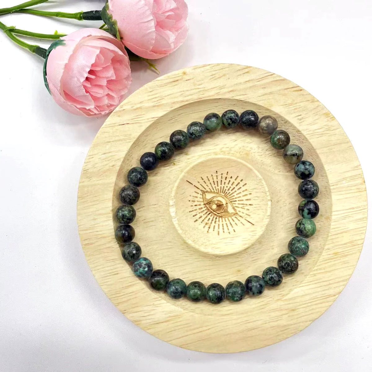Crystal bead bracelet, 6 mm, dark green stone