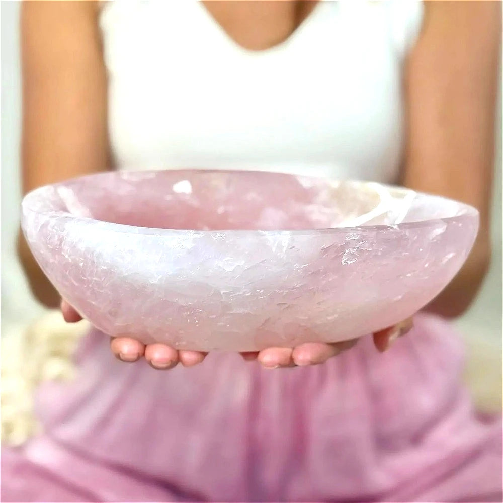 Natural Crystal Dessert Bowls Crystal Crafts Natural Gemstone Rose Quartz Stone Bowl Dish Plate Tray