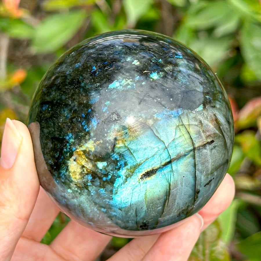 Crystal Crafts Blue and purple Labradorite Freeform Sphere Bowl Polished Natural Stone for Decoration