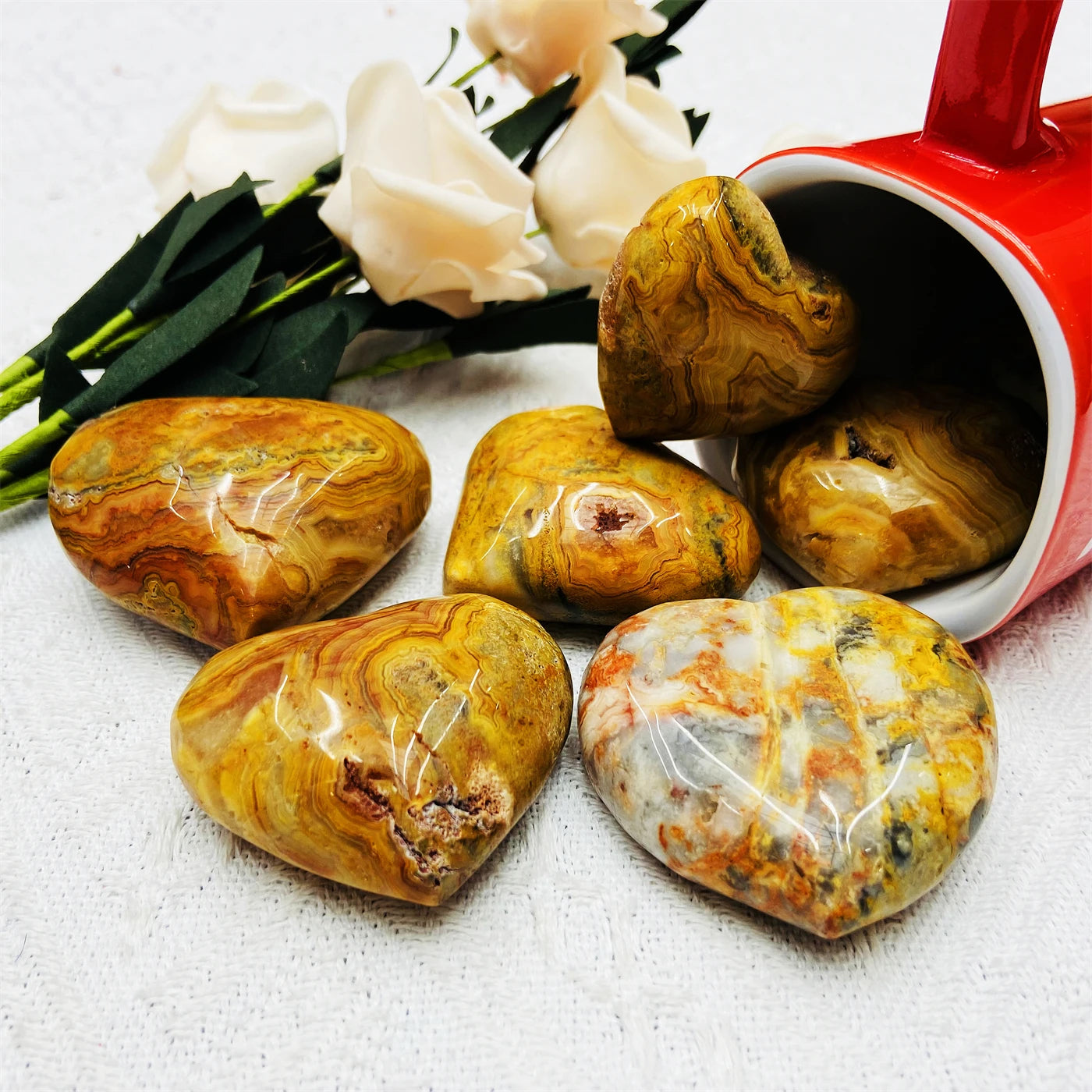 Natural Crazy Lace Agate Heart Stones, 1 kg Lot