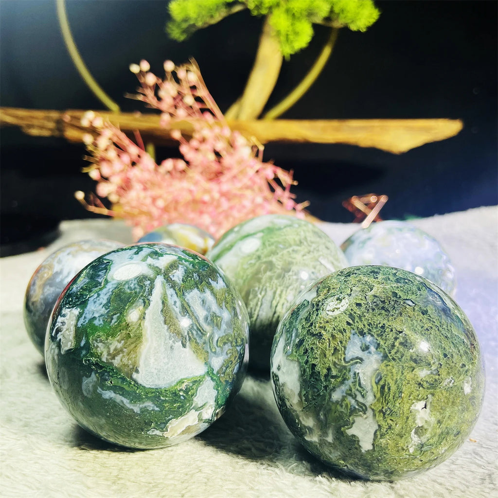 Natural Crystal Stone Moss Agate Sphere for Gift for Decoration