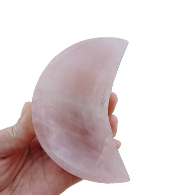 Natural Rose Quartz Moon Bowls, Carved Stone Decor